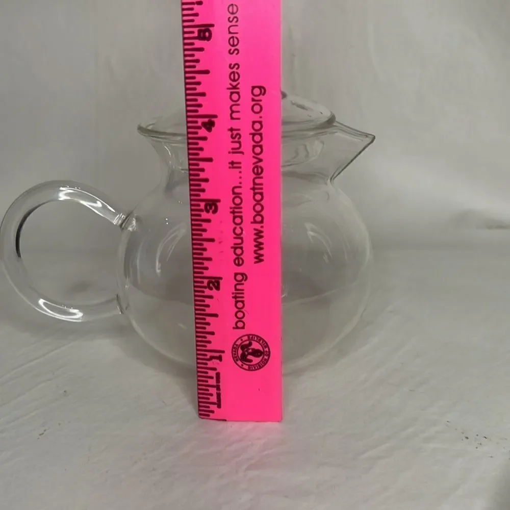 Tea Pot Clear Glass 16 Ounces Strainer Spout Lid Handle 5 Inches Tall X 6 Inches